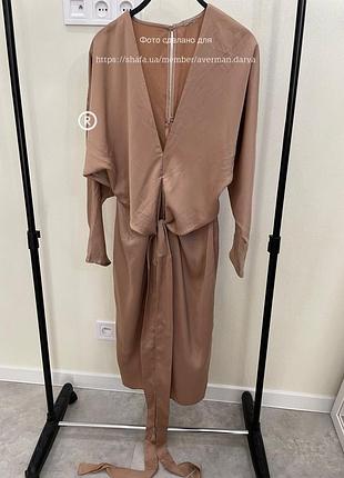 Атласна сукня міді з запахом і рукавами "кажан" asos design 5
