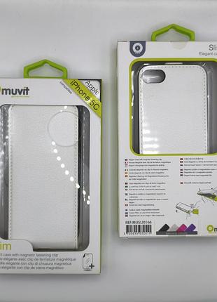 Кейс для apple iphone 5c muvit slim elegant case white новий шкіряний чохол книжка на магніті + захисна плівка на екран
