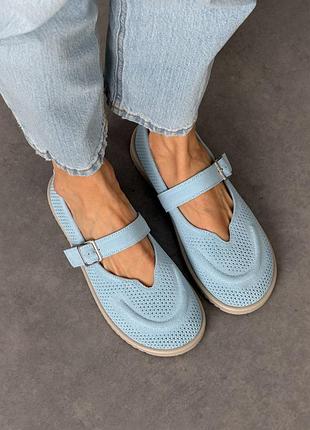 Женские анатомические балетки туфли barefoot с перфорацией летние голубые натуральная замша 11947