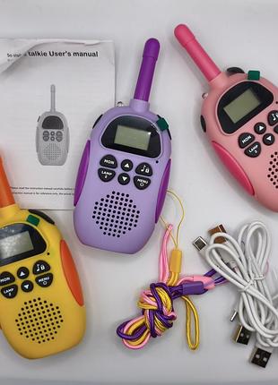 Набір дитячих рацій hpromot 3 шт. акумуляторні walkie talkie з usb type-c зарядкою, ліхтариком та підсвіткою екрана (dj100)