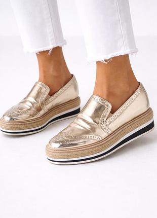Р 38-39 25-25,5 см крутые золотые лоферы туфли zara