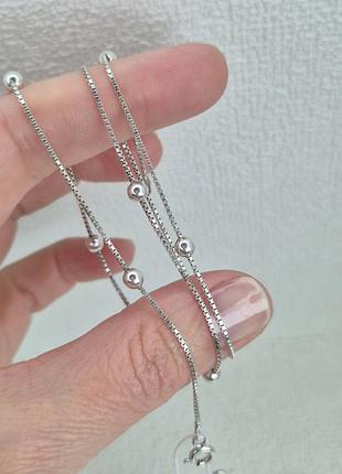 Серебряная цепочка женская золото шариками, 45см, цепь серебро 925