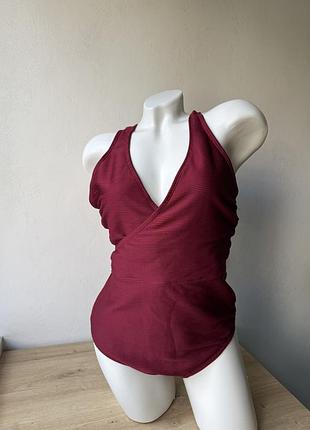 Суцільний бордовий купальник в рубчик l - xl
