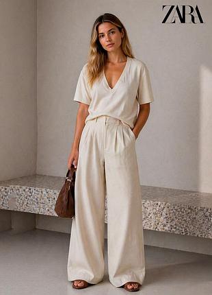 Новая трикотажная бежевая футболка zara s