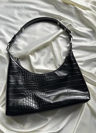Сумка mango чорна під крокодила, shoulder bag