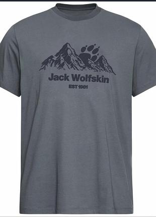 Чоловіча футболка jack wolfskin сіро-синього кольору. 100% бавовна, легка та дихаюча, ідеальна на літо. зручна для щоденного носіння й відпочинку.