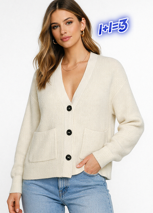 1+1=3 стильный бежевый женский кардиган свитер zara, размер 44 - 46