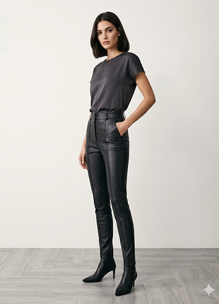 Жіночі обтислі штани зі штучної шкіри від бренда zara.