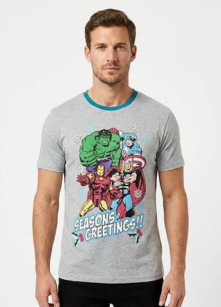 Чоловіча сіра футболка з супергероями новорічна marvel