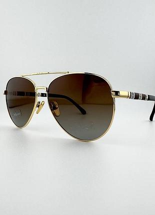 Солнцезащитные очки авиаторы thom richard tr9021 col.12-g3 polarized с поляризацией, коричневые в золотистой оправе