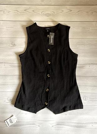 Черный хлопковый топ на пуговицах