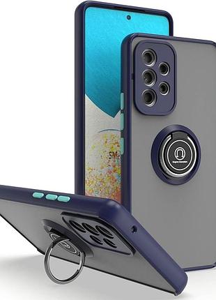 Чехол fiji colorframe для samsung galaxy a53 5g (a536) матовый бампер с кольцом подставкой dark blue