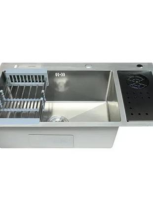 Мойка для кухни zerix нержавеющая сталь zh8245-set-08 820x450мм прямоугольная врезная микротекстура 0.8мм с сифоном zm5593