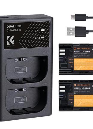 Комплект з двох акумуляторів 2250mah і зарядного пристрою k&f concept lp-e6nh для canon (kf28.0021)