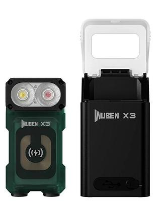 Универсальный ручной кемпинговый фонарик edc wuben x3 owl green и зарядной бокс черный (700лм, 120м, магнит)