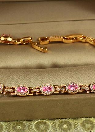 Браслет xuping jewelry мозаїка з рожевими каменями золотистий