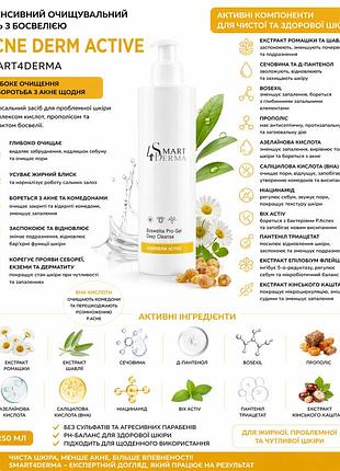 Интенсивный очищающий гель с босвелией smart4derma acne derm active, для проблемной кожи, 250 мл