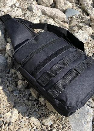 Мужская нагрудная тактическая сумка через плечо из прочной ткани cordura 1000d чёрная 26 х 19 х 7 см