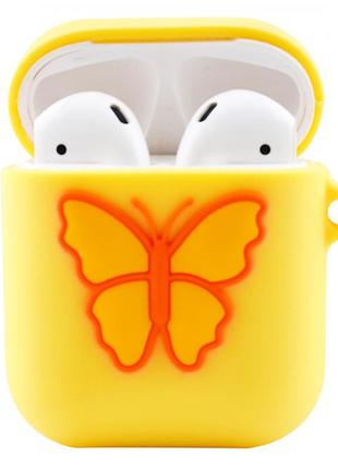 Чехол для apple airpods силиконовый с бабочкой желтый rf-86