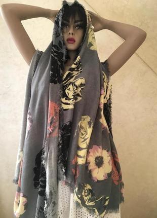 Теплый большой палантин шарф платок пончо накидка плед codello цветочный принт 210см*105см1 фото
