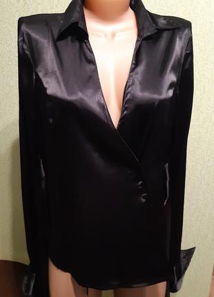 Чорна атласна сорочка блуза з зав'язками італія5 фото