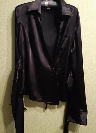 Чорна атласна сорочка блуза з зав'язками італія8 фото
