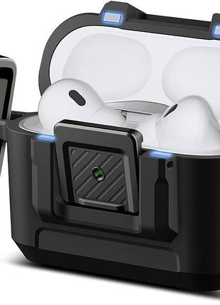 Чехол для apple airpods pro 3 - гибридная защита pc+tpu с карабином, беспроводная зарядка, магнитная застежка, матовый черный
