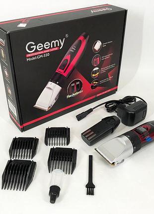 Акумуляторная машинка для стрижки волос gemei gm-550 с набором насадок 3, 6, 9 и 12 мм красная с чёрным