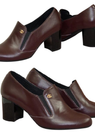Туфли на устойчивом широком каблуке из натуральной кожи шоколадного цвета от k shoes1 фото