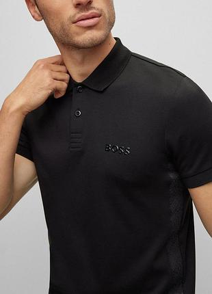 Люксовая черная футболка поло босс boss green luxury cotton, m, оригинал