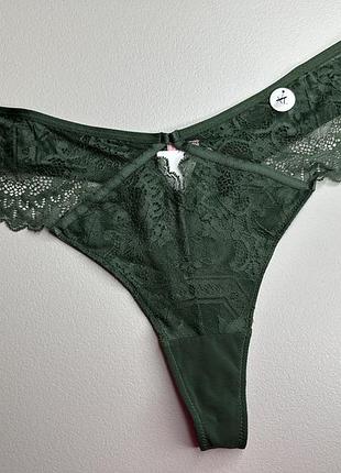 Трусики жіночі стрінги мереживні з сіточкою hunkemoller - зелені, рр xl