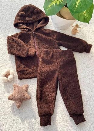 Детский костюм teddy на флисовой подоснове (кофта + штаны), мягкий и теплый, демисезон +14...+20°c шоколадний, 104