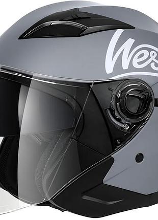Мотоциклетний шолом westt jet open face з подвійним сонцезахисним козирком, для чоловіків і жінок, відкритий 3/4, матовий сірий, розмір l