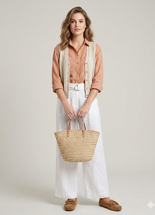 Льняные, широкие, белые брюки, штаны 100%  лён marks & spencer