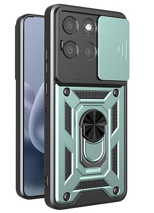 Чехол fiji camera defence для motorola g86 power бампер с защитой камеры и подставкой green
