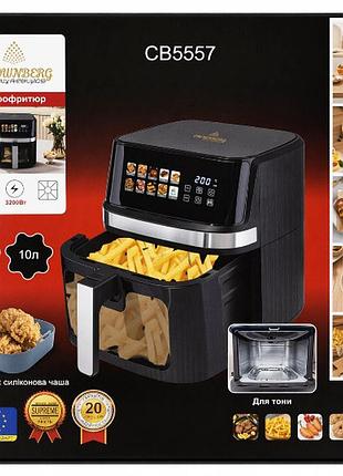 Мультипіч аерофрітюрниця crownberg cb-5557 10л фритюрниця аерогриль 3200 вт чорна