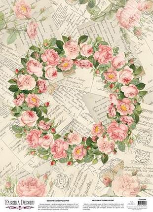 Деко велум (лист кальки з малюнком) romantic rose wreath, а3 (29,7 см х 42см)