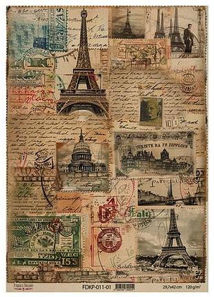 Лист крафт бумаги с рисунком vintage europe , #1, 42x29,7 см