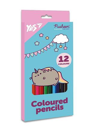 Карандаши цветные yes 12 цветов pusheen бирюзовый