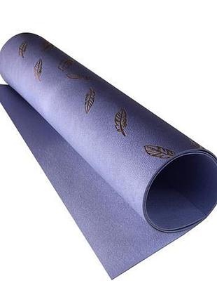 Отрез кожзама с тиснением золотой фольгой, дизайн golden feather lavender, 50см х 25см