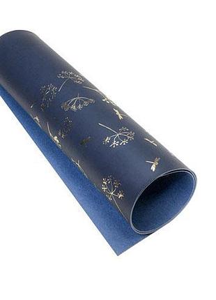 Отрез кожзама с тиснением золотой фольгой, дизайн golden dill dark blue, 50см х 25см