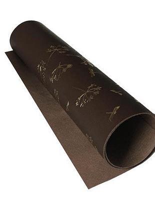 Отрез кожзама с тиснением золотой фольгой, дизайн golden dill chocolate, 50см х 25см