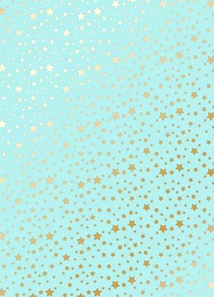 Лист односторонней бумаги с фольгированием, дизайн golden stars turquoise, 30,5см х 30,5см