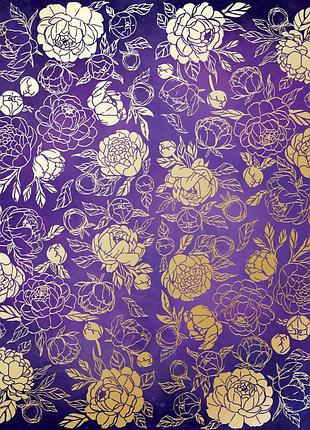 Аркуш односторонній паперу з фольгуванням, дизайн golden peony passion violet aquarelle, 30,5 см х 30,5 см