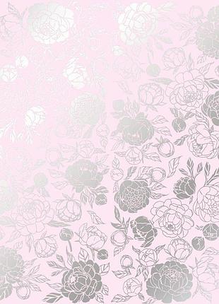 Лист односторонней бумаги с серебряным тиснением, дизайн silver peony passion light pink, 30,5см х 30,5см