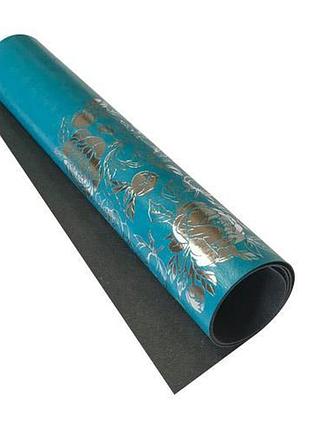 Отрез кожзама с тиснением серебряной фольгой, дизайн silver peony passion, color turquoise, 50см х 25см
