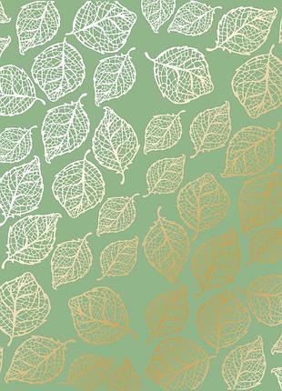 Лист односторонней бумаги с фольгированием, дизайн golden delicate leaves, color avocado, 30,5см х 30,5см