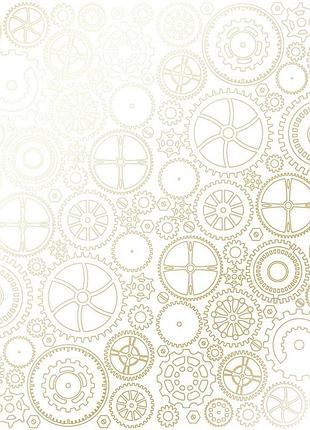 Лист односторонней бумаги с фольгированием, дизайн golden gears white, 30,5см х 30,5 см
