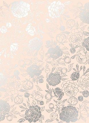 Лист односторонней бумаги с серебряным тиснением, дизайн silver peony passion beige, 30,5см х 30,5см