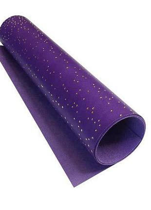 Отрез кожзама с тиснением золотой фольгой, дизайн golden mini drops violet, 50см х 25см